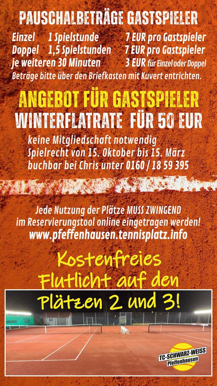 Winter-Flatrate (15.10 - 15.03) für Gastspieler möglich